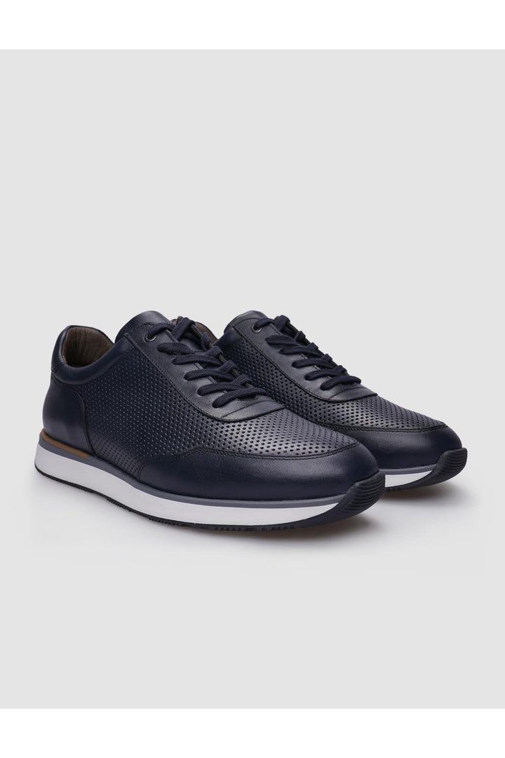 Cabani Shoes %100 Cuir véritable Baskets pour hommes à lacets Bleu marine - Bleu marine