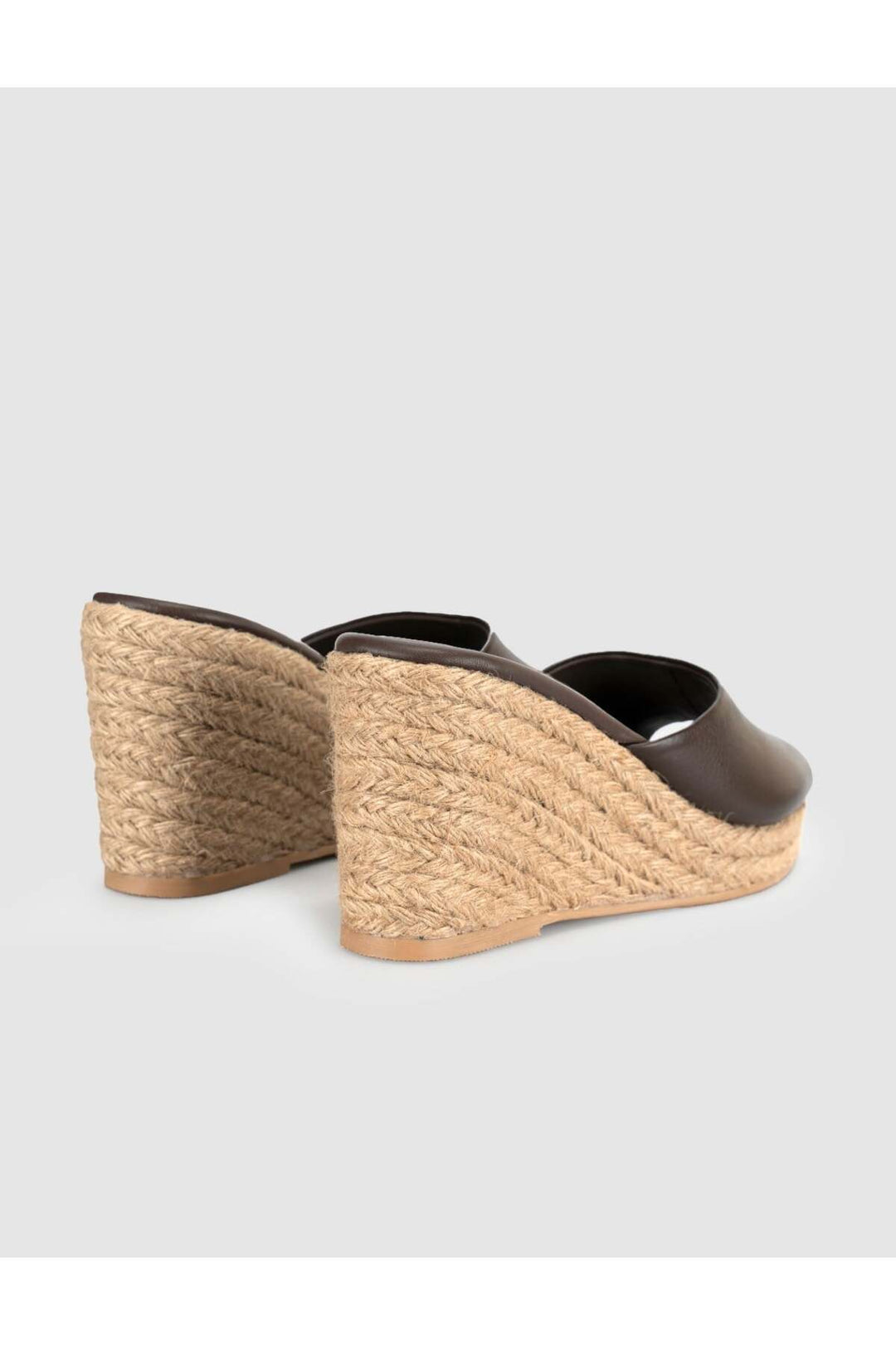 Cabani Shoes Sandales à talons compensés en cuir véritable marron avec semelle en paille pour femmes - Multicolore