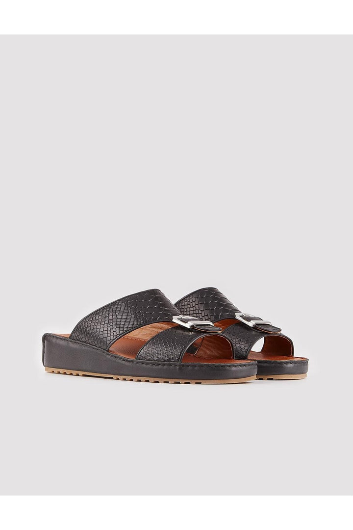 Cabani Shoes Sandale pour homme en cuir véritable à double bande noire - Noir