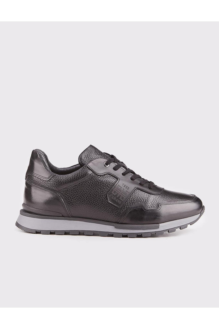 Cabani Shoes Sneaker sportif en cuir véritable noir avec fourrure pour homme à lacets. - Noir