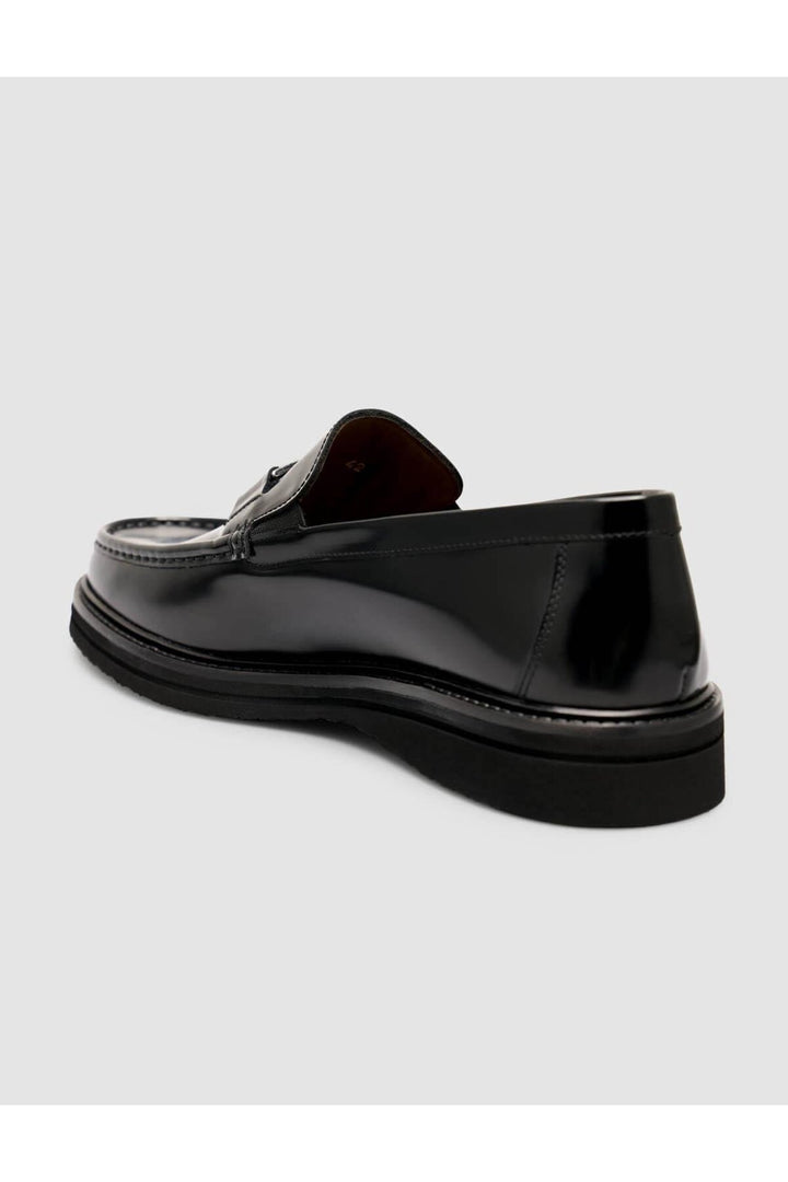 Cabani Shoes Loafer en cuir véritable noir pour homme avec boucle en métal - Noir