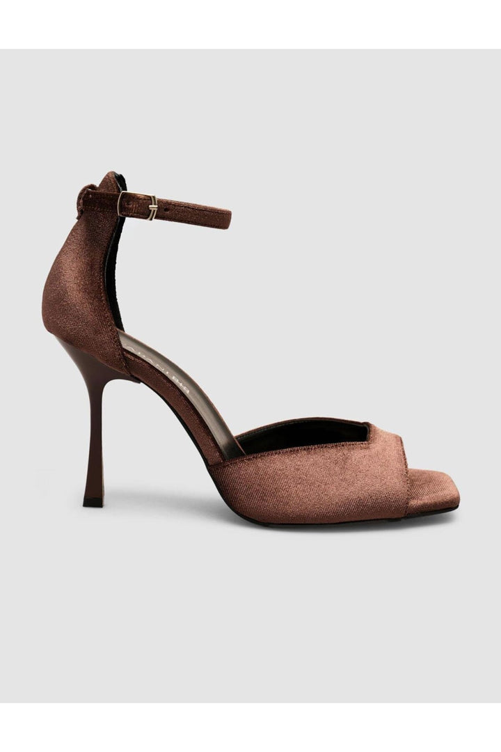 Cabani Shoes Chaussures à talons pour femmes en velours marron foncé avec boucle à la cheville - Marron