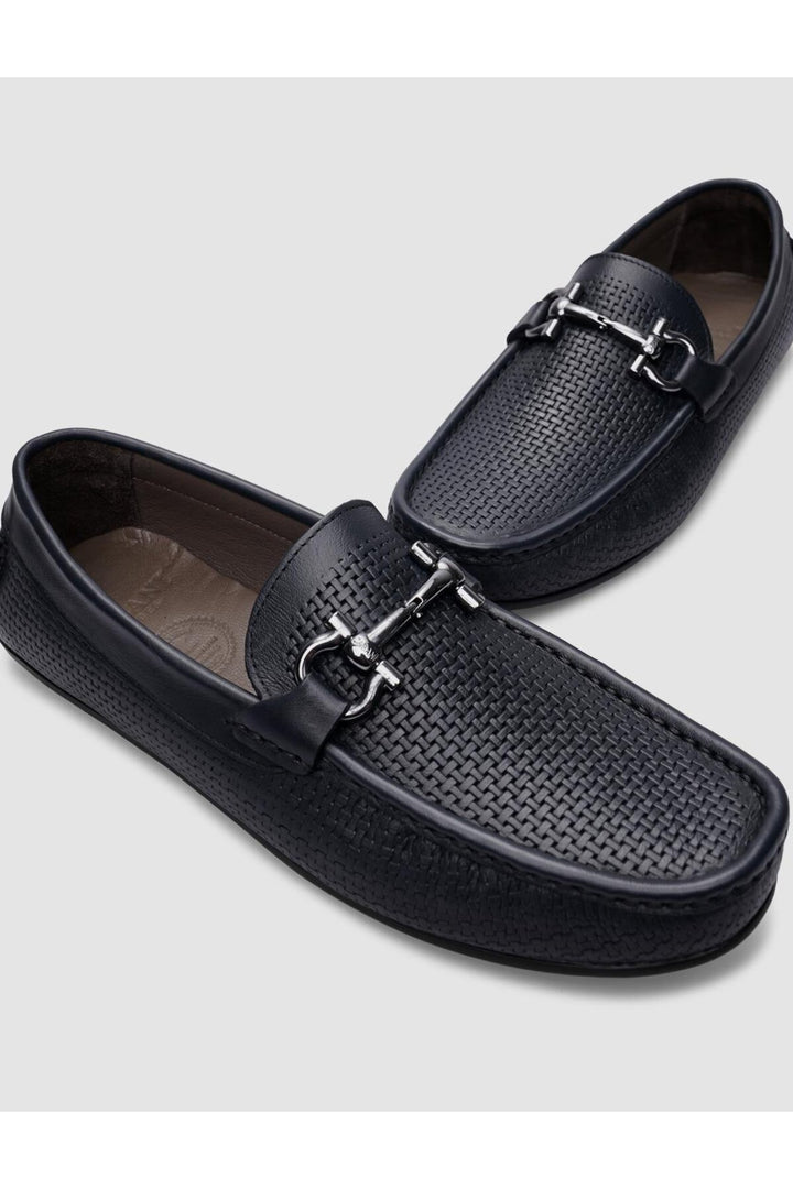 Cabani Shoes %100 Cuir Véritable Mocassins Pour Hommes En Tressé Bleu Marine - Bleu marine