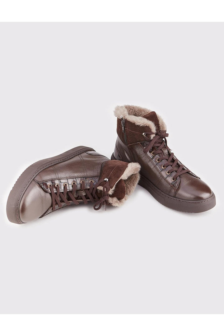 Cabani Shoes Bottines en cuir véritable marron à fermeture éclair pour homme avec fourrure. - Marron