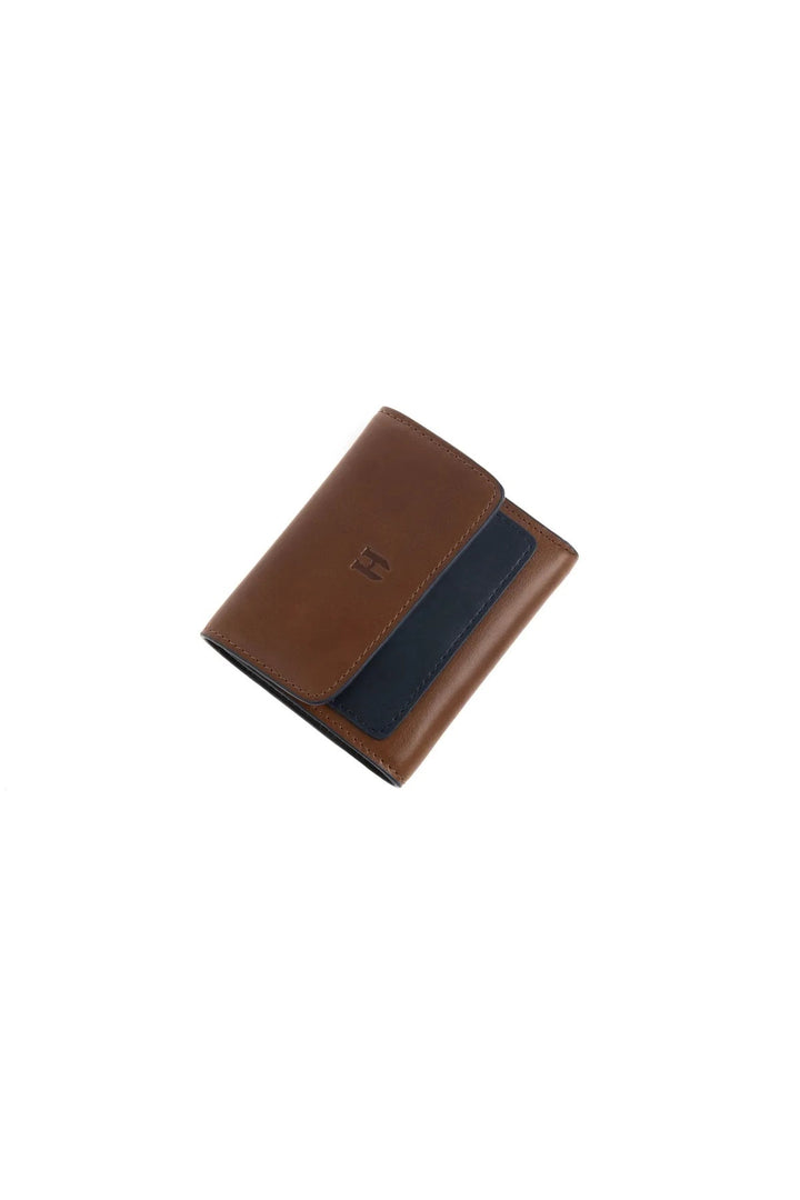 Helmbrook Grand portefeuille en cuir véritable pour femme avec fermeture à glissière RFID Protégé Eleanor Tan Bleu marine