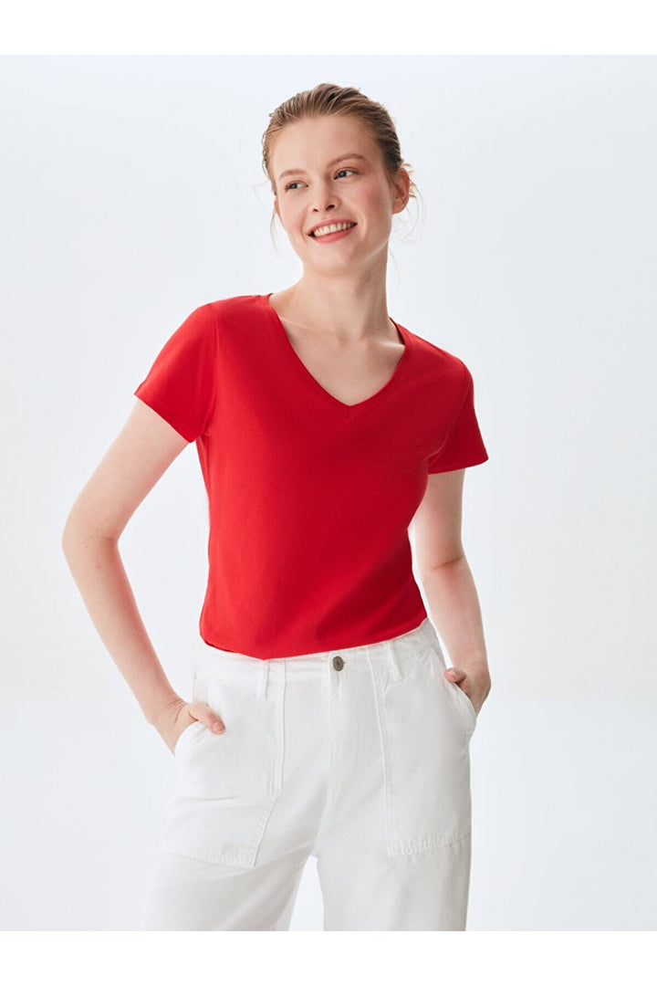LTB T-shirt rouge classique à manches courtes Pressure avec encolure en V