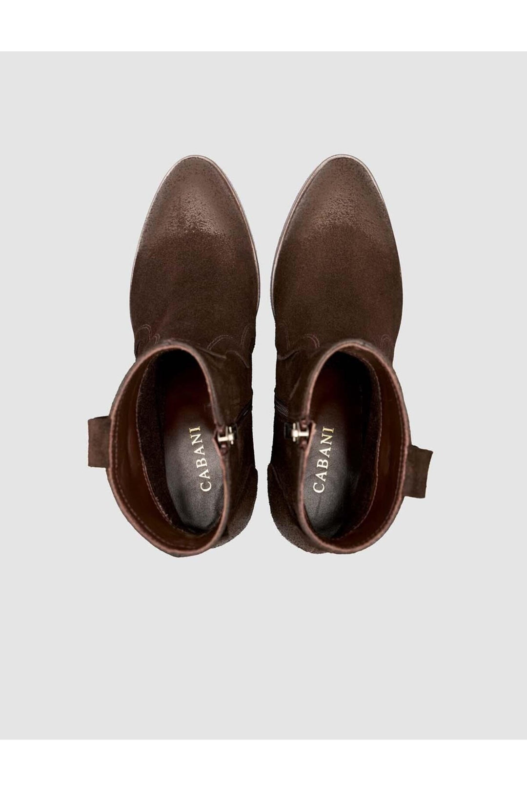 Cabani Shoes Bottines western pour femmes en cuir suédé marron à talon avec fermeture éclair - Marron