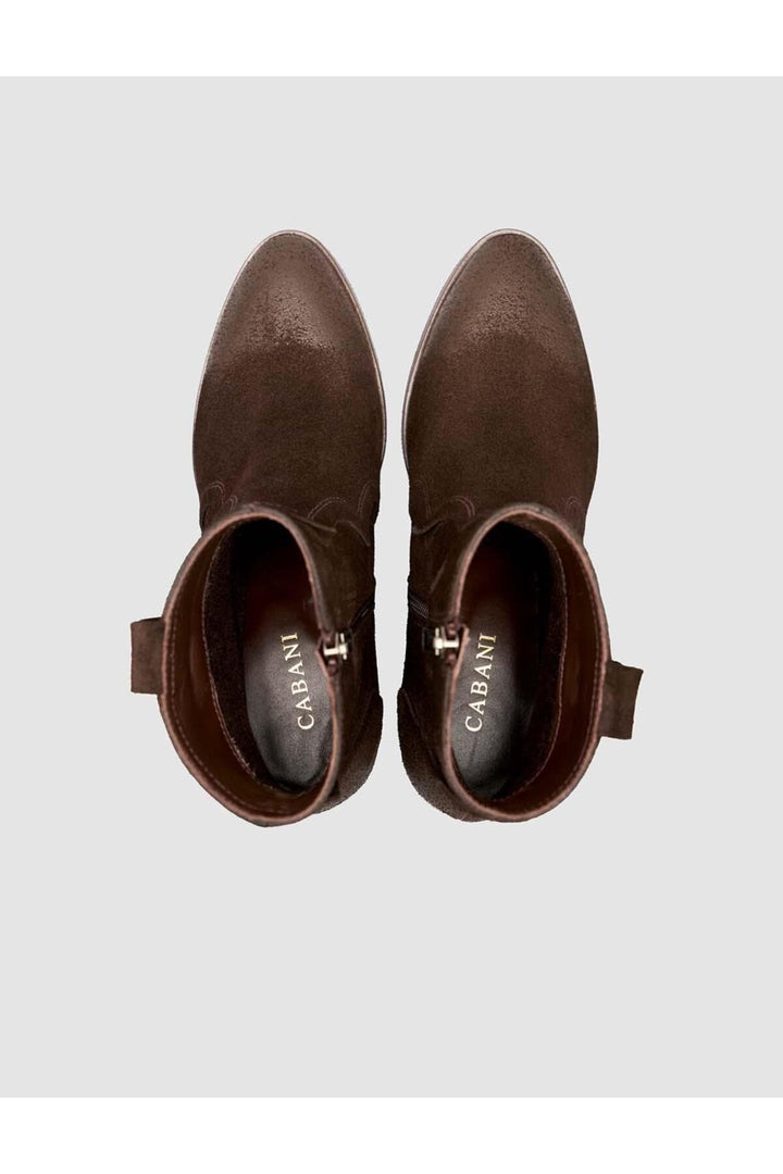 Cabani Shoes Bottines western pour femmes en cuir suédé marron à talon avec fermeture éclair - Marron