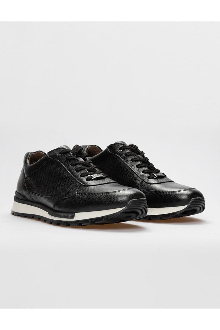Cabani Shoes Chaussures de sport pour hommes en cuir véritable noires à lacets - Noir