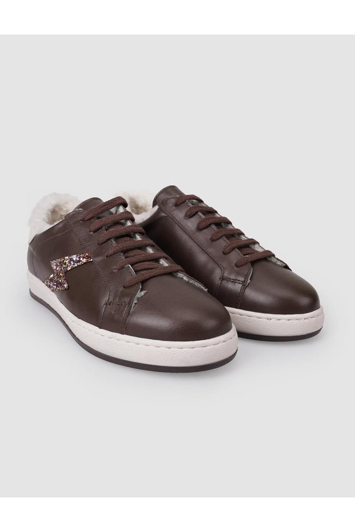 Cabani Shoes %100 Cuir véritable Baskets à lacets en cuir marron pour femmes avec fourrure - Marron