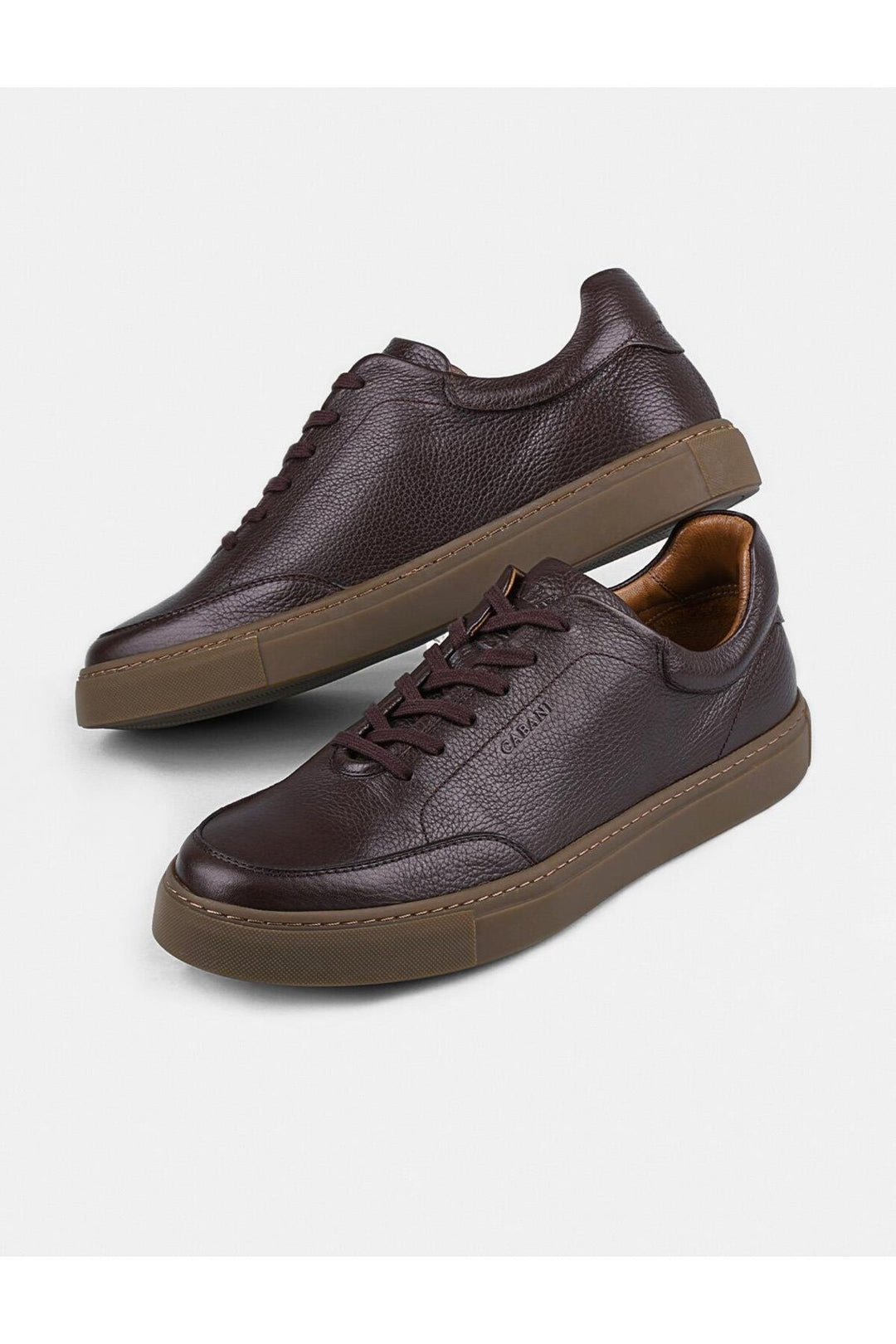 Cabani Shoes Chaussures de sport pour hommes en cuir véritable marron avec lacets et semelle en caoutchouc. - Marron