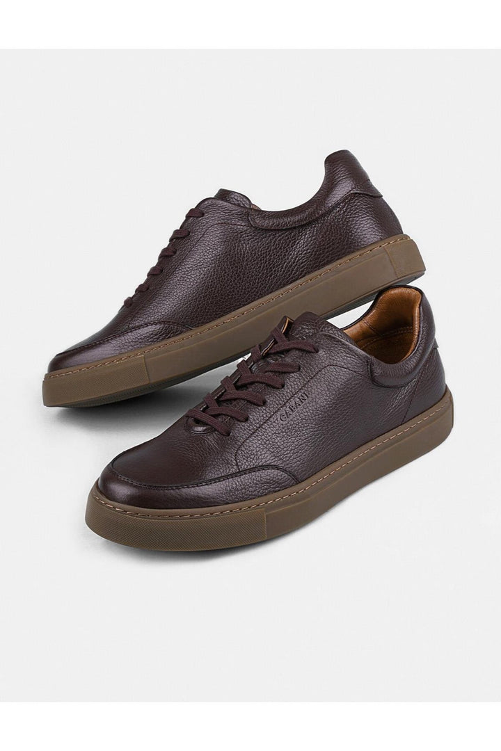 Cabani Shoes Chaussures de sport pour hommes en cuir véritable marron avec lacets et semelle en caoutchouc. - Marron