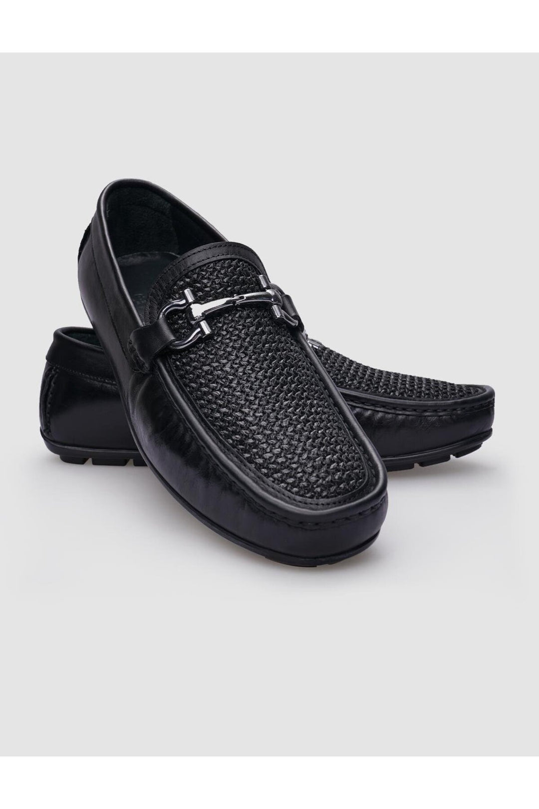 Cabani Shoes Mocassin homme en cuir véritable noir avec détails en tressé à 100%. - Noir