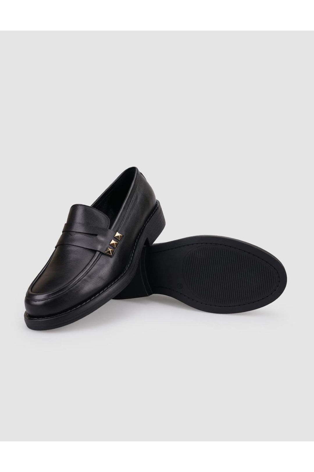Cabani Shoes %100 Cuir véritable Mocassins femme noir avec détails cloutés - Noir