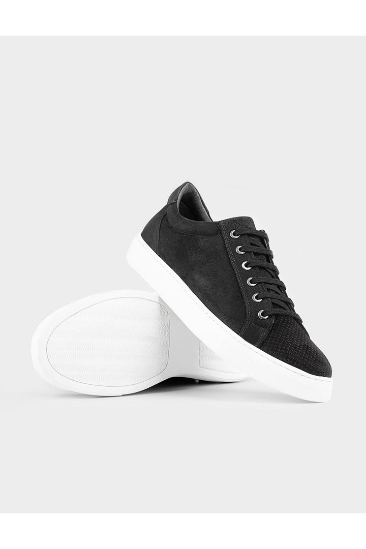 Cabani Shoes Chaussures de sport en cuir véritable noires à lacets pour hommes, chaussures de tous les jours. - Noir