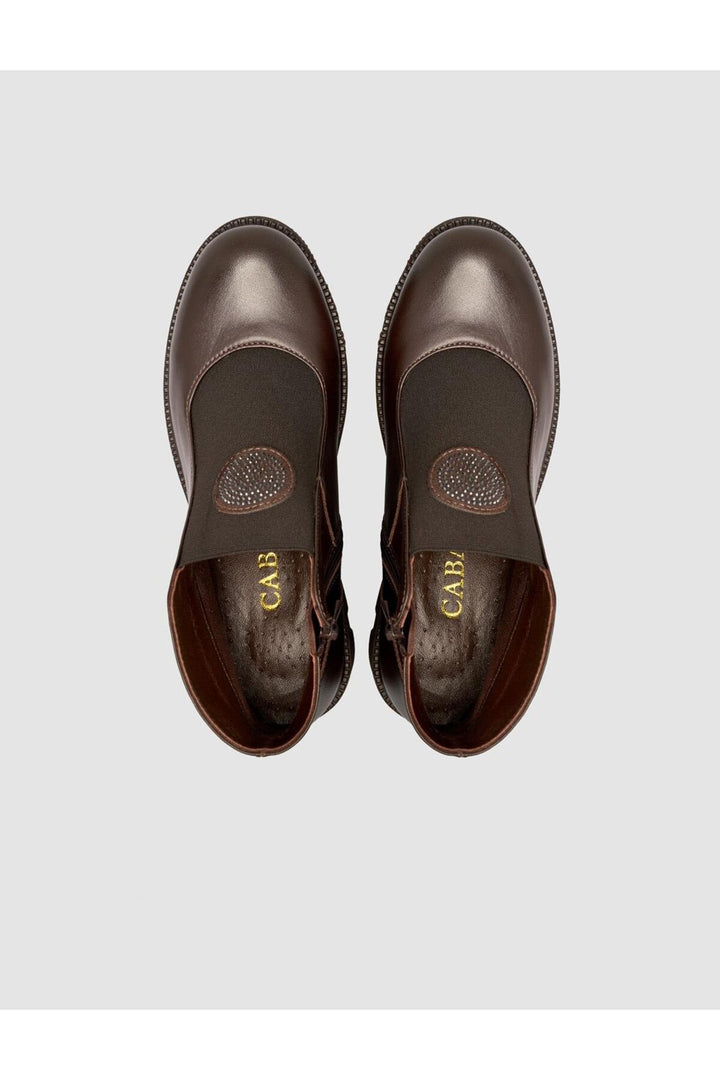 Cabani Shoes Bottines pour femmes en cuir véritable marron avec pierres. - Multicolore