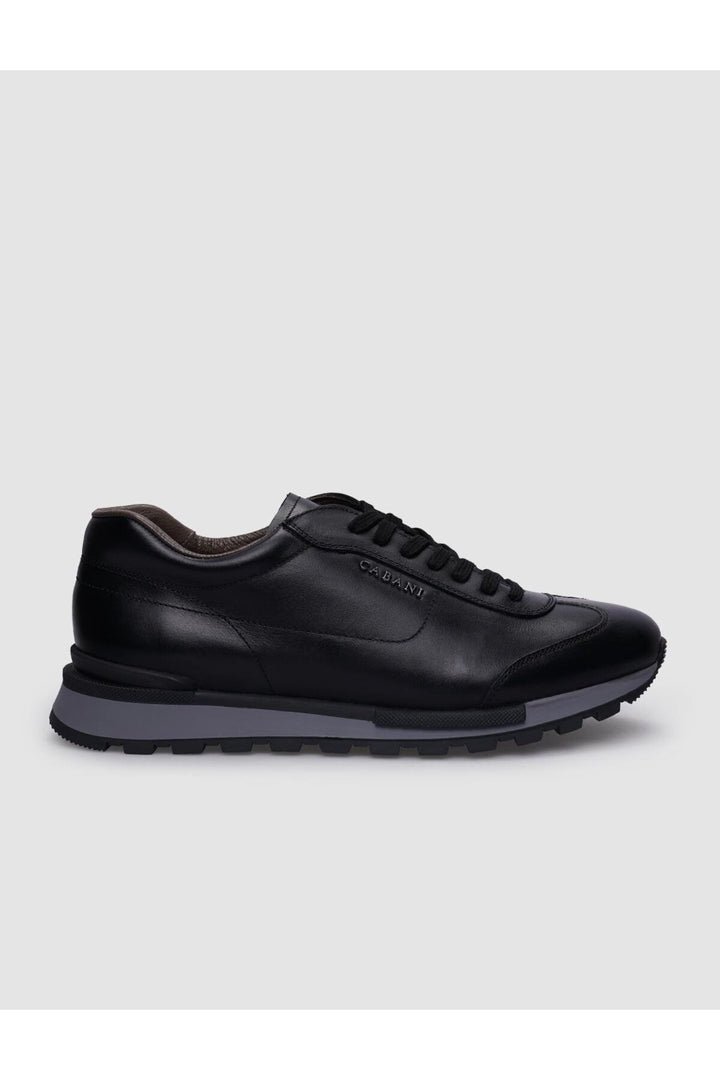 Cabani Shoes Lodi %100 Cuir Véritable Baskets Noires à Lacets pour Hommes - Noir