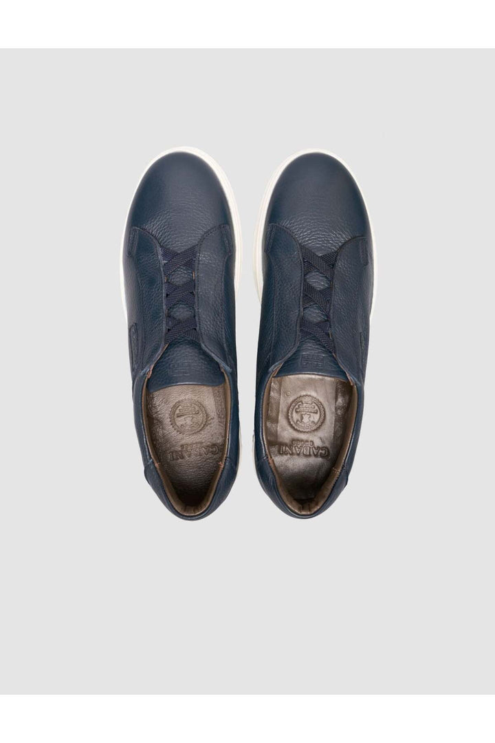 Cabani Shoes Chaussures de sport pour hommes en cuir véritable bleu marine à lacets. - Bleu marine