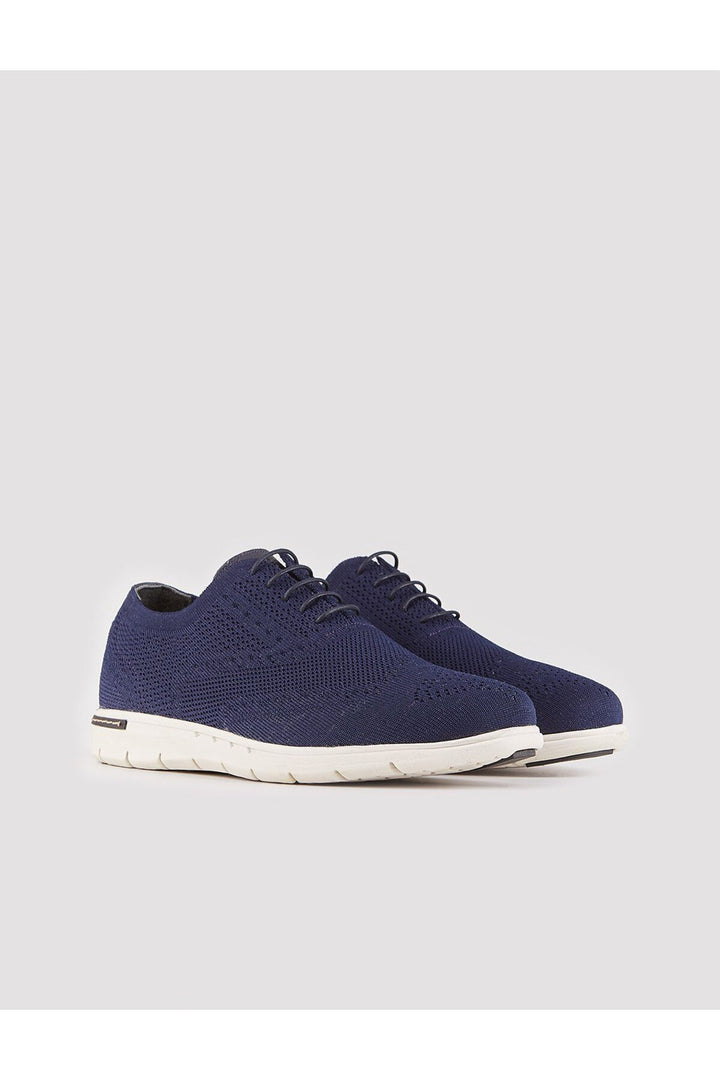 Cabani Shoes Chaussures de ville pour hommes en tricot et cuir bleu marine à lacets. - Bleu marine