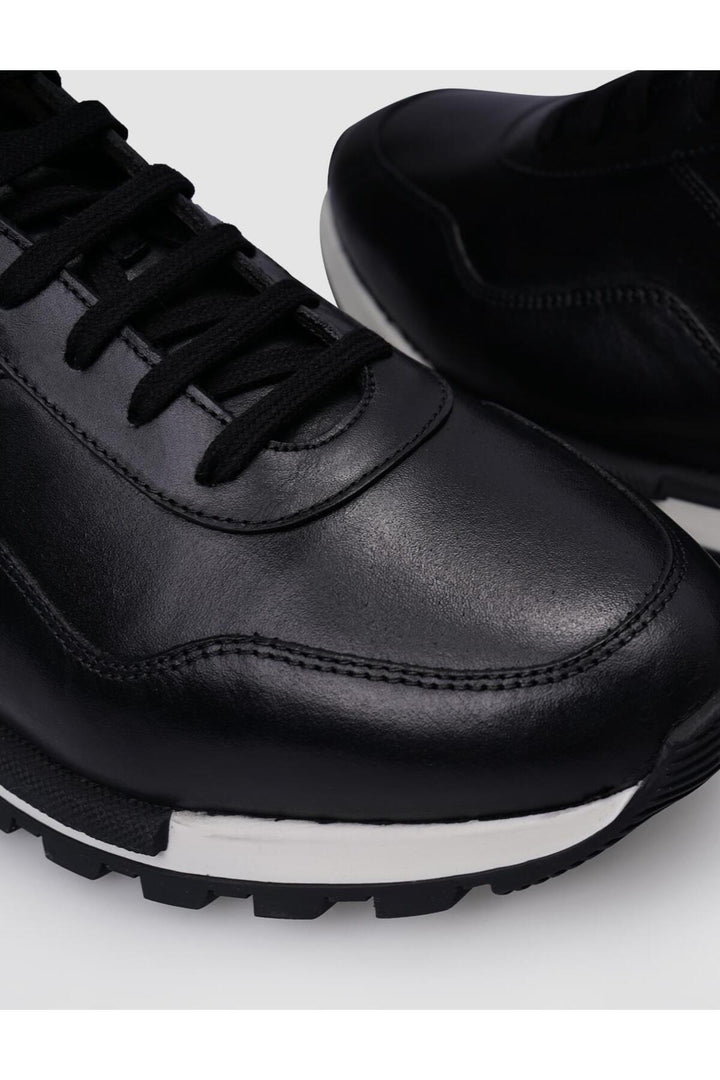 Cabani Shoes Baskets pour hommes en cuir véritable noir à lacets - Noir