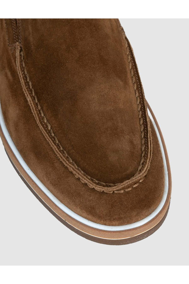 Cabani Shoes Mocassins pour hommes en cuir véritable suédé marron. - Tabac