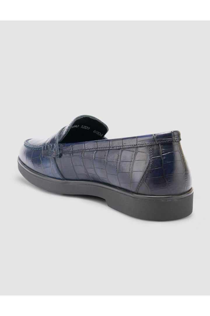 Cabani Shoes %100 Cuir Véritable Mocassins Femme Croco Bleu marine - Bleu marine