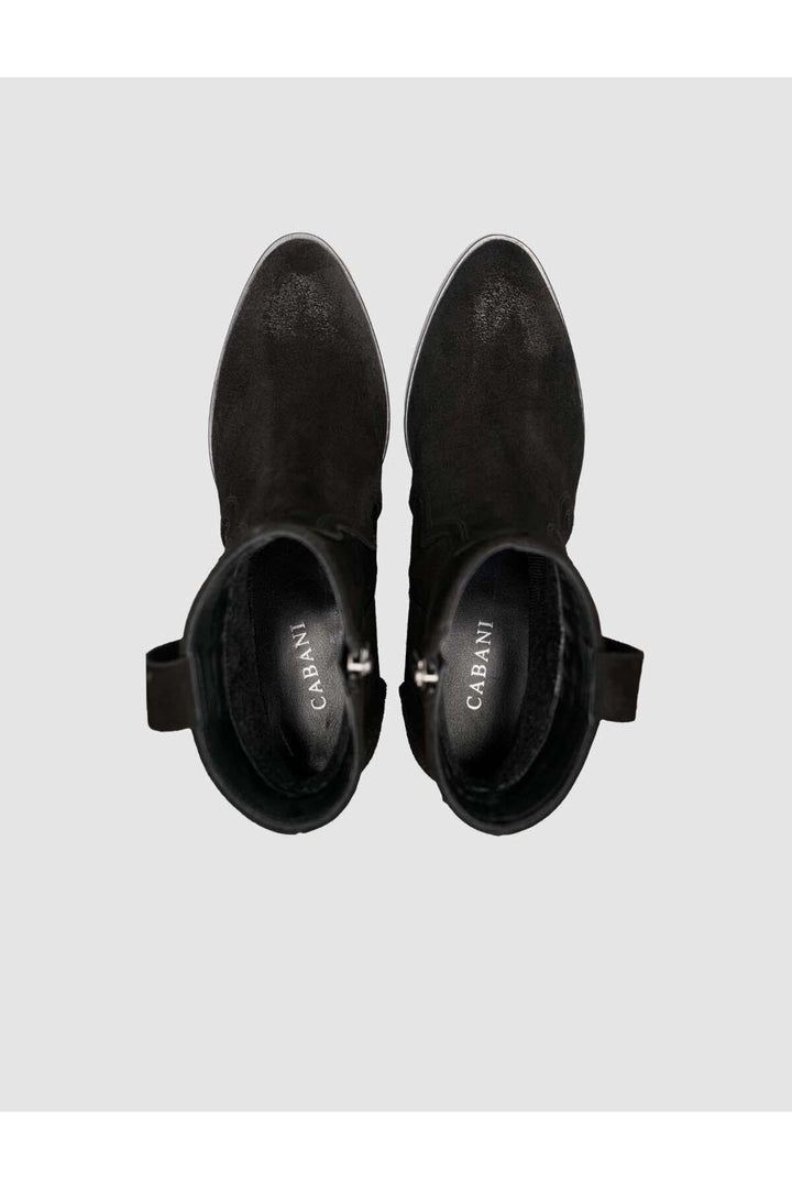Cabani Shoes Bottines western pour femmes en cuir suédé noir à talon avec fermeture éclair - Multicolore