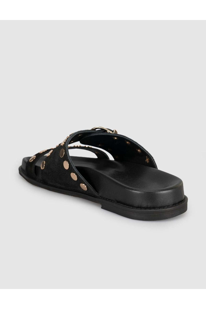 Cabani Shoes Sandales en cuir véritable avec détails en pierre pour femme - Noir