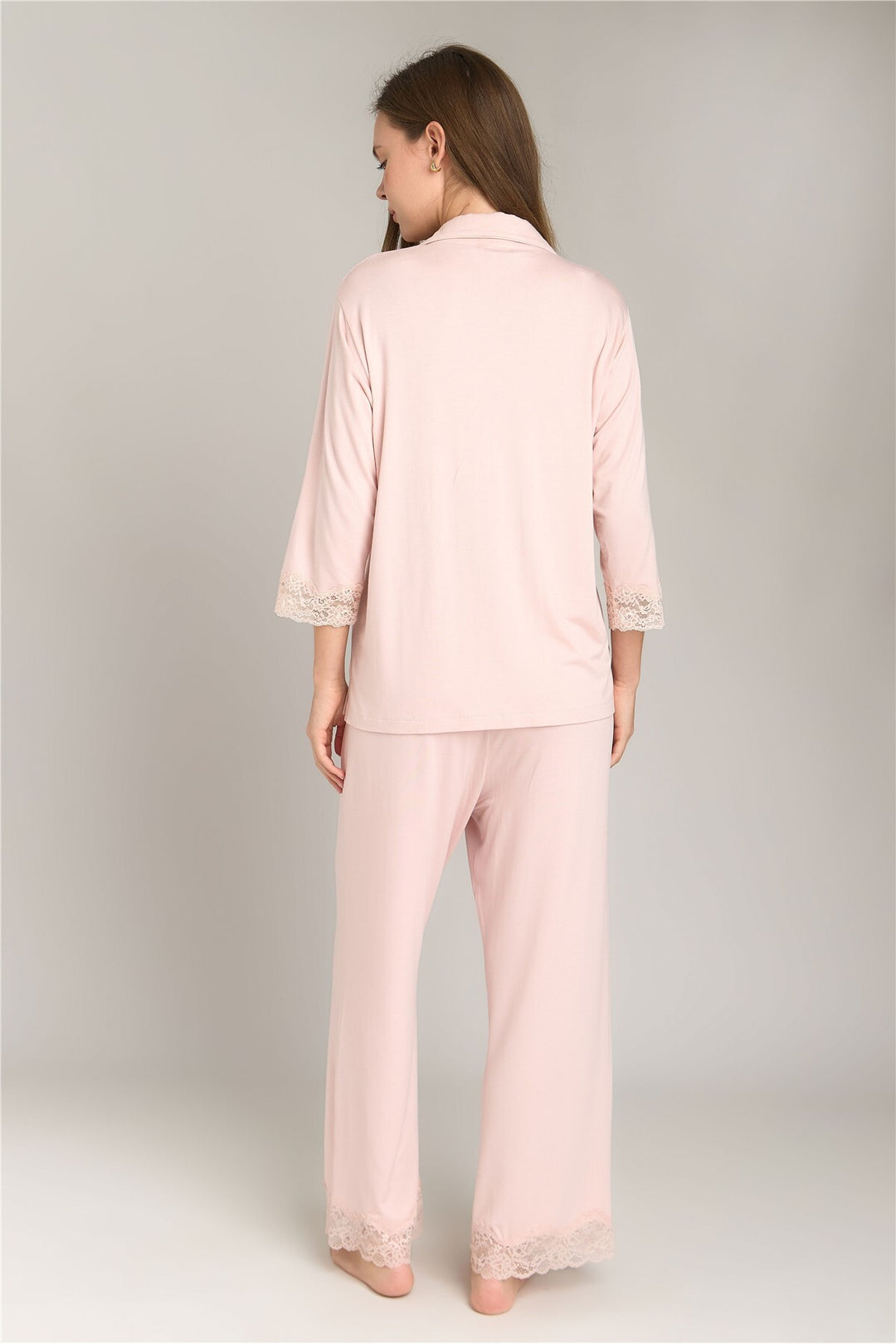 Lovely Things SOPHIA Ensemble de Pyjama en Tissu Tricoté avec Chemisier à Manches 3/4 et Pantalon - Rose