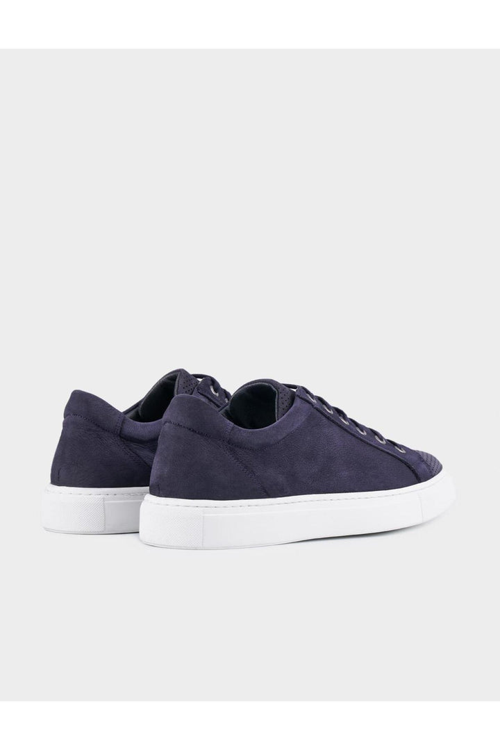 Cabani Shoes Chaussures de sport pour hommes en cuir véritable à lacets bleu marine avec semelle en caoutchouc. - Bleu marine