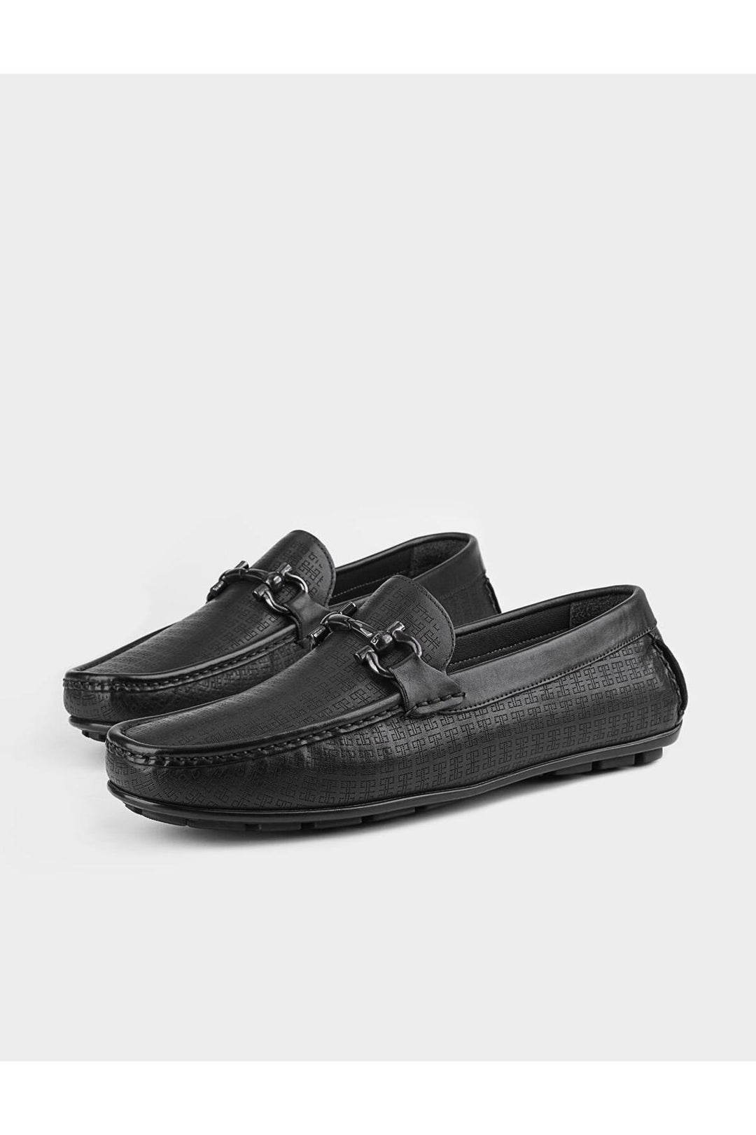 Cabani Shoes Chaussures Loafer noires en cuir véritable avec accessoire à boucle pour homme - Multicolore