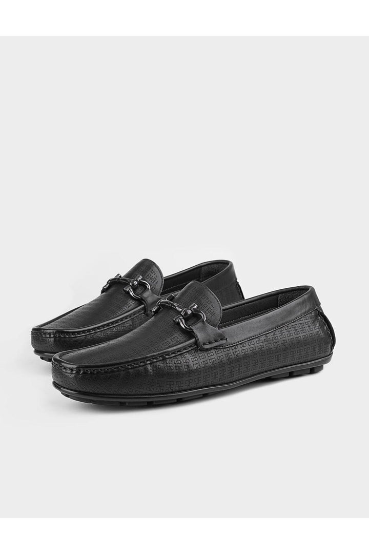 Cabani Shoes Chaussures Loafer noires en cuir véritable avec accessoire à boucle pour homme - Multicolore