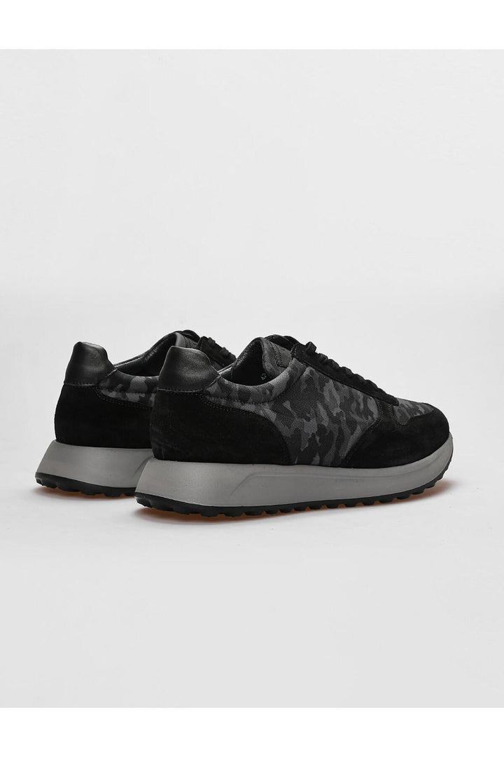 Cabani Shoes Chaussures de sport pour hommes en cuir véritable noir camouflage avec lacets - Noir