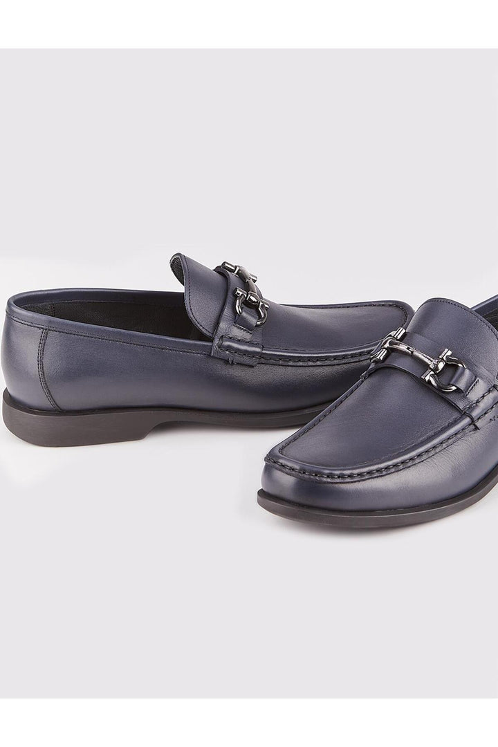 Cabani Shoes Chaussures pour hommes en cuir véritable bleu marine avec accessoire de boucle. - Bleu marine