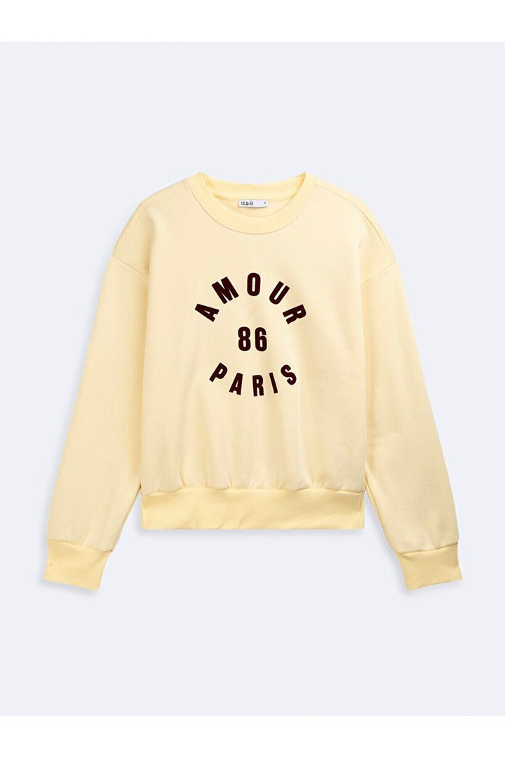 LTB Sweat-shirt crème imprimé à col zéro et manches longues