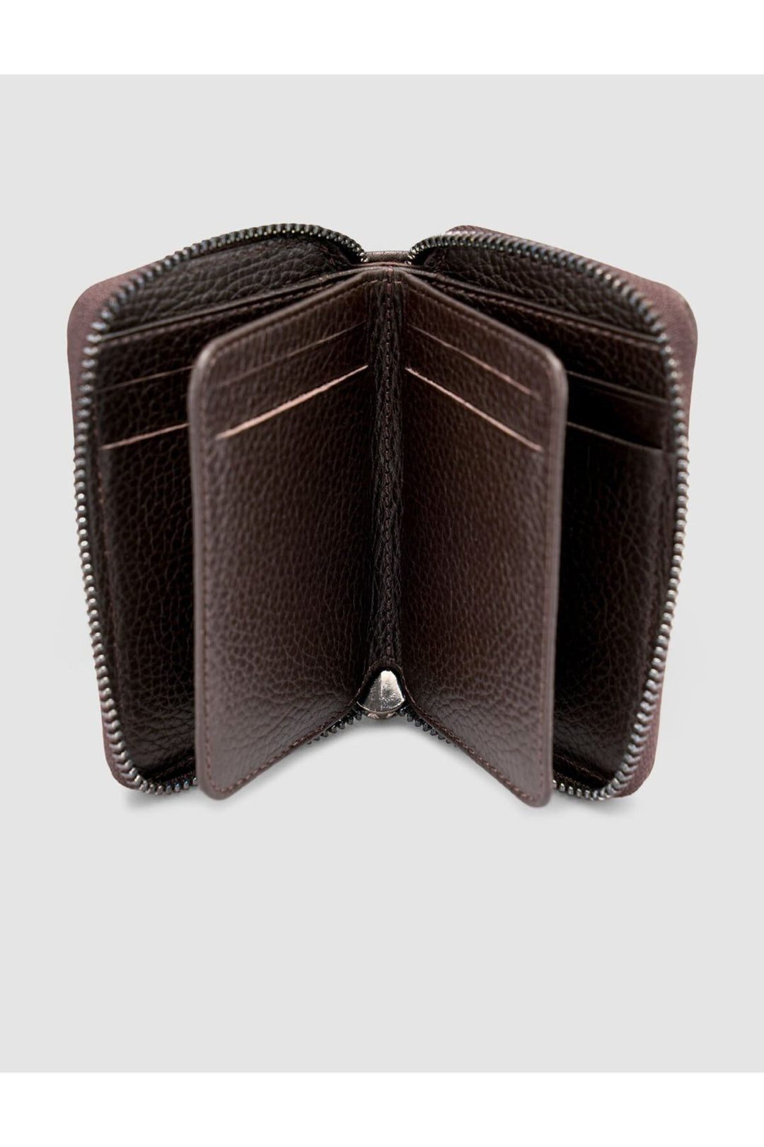 Cabani Shoes Portefeuille à cartes en cuir véritable marron avec fermeture éclair - Marron