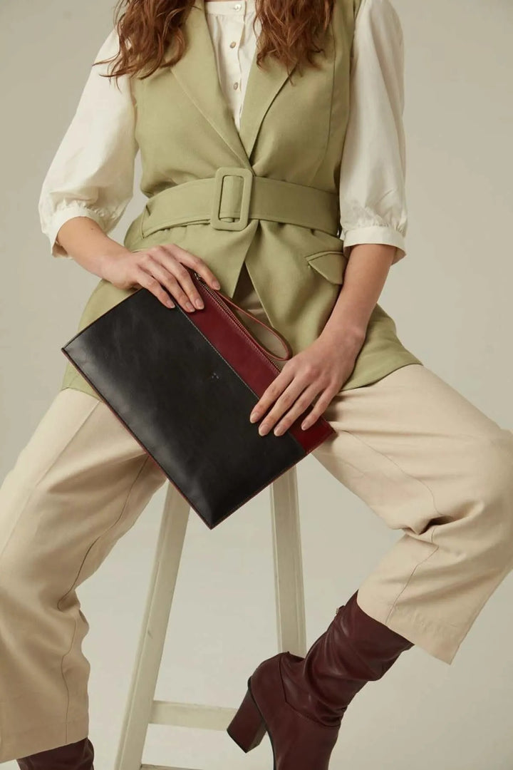 helmbrook Sac porte-documents en cuir véritable pour femme Zippé RFID Protégé Beverly Claret Rouge Noir