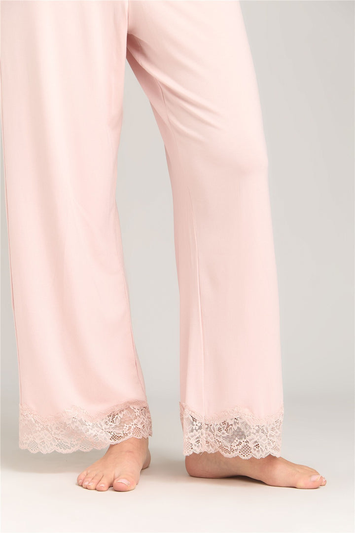 Lovely Things SOPHIA Ensemble de Pyjama en Tissu Tricoté avec Chemisier à Manches 3/4 et Pantalon - Rose