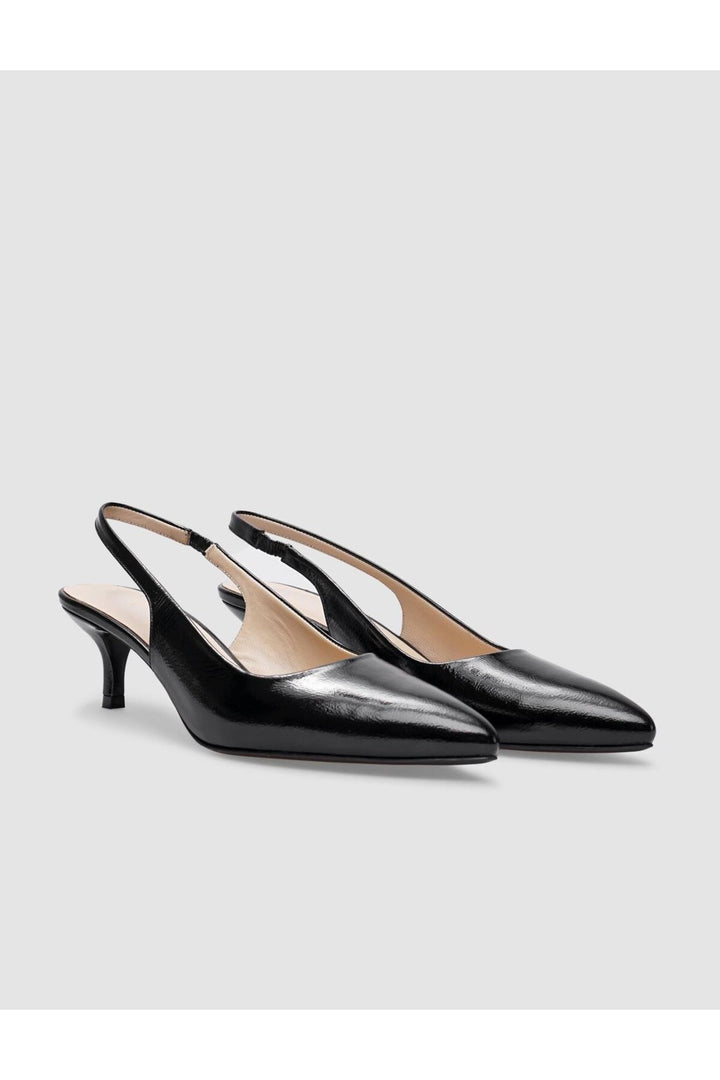 Cabani Shoes Chaussures à talons pour femmes en cuir véritable noir verni avec élastique à l'arrière. - Multicolore
