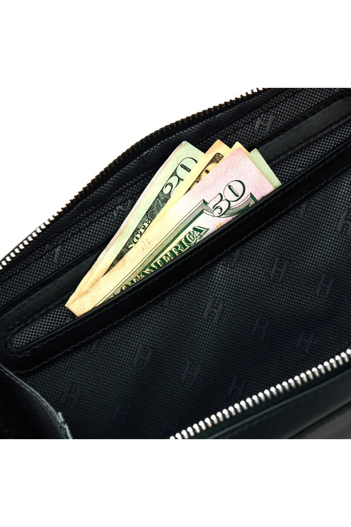 helmbrook Sac à main en cuir véritable Bracelet Poche avant RFID Protégé Carlye Noir