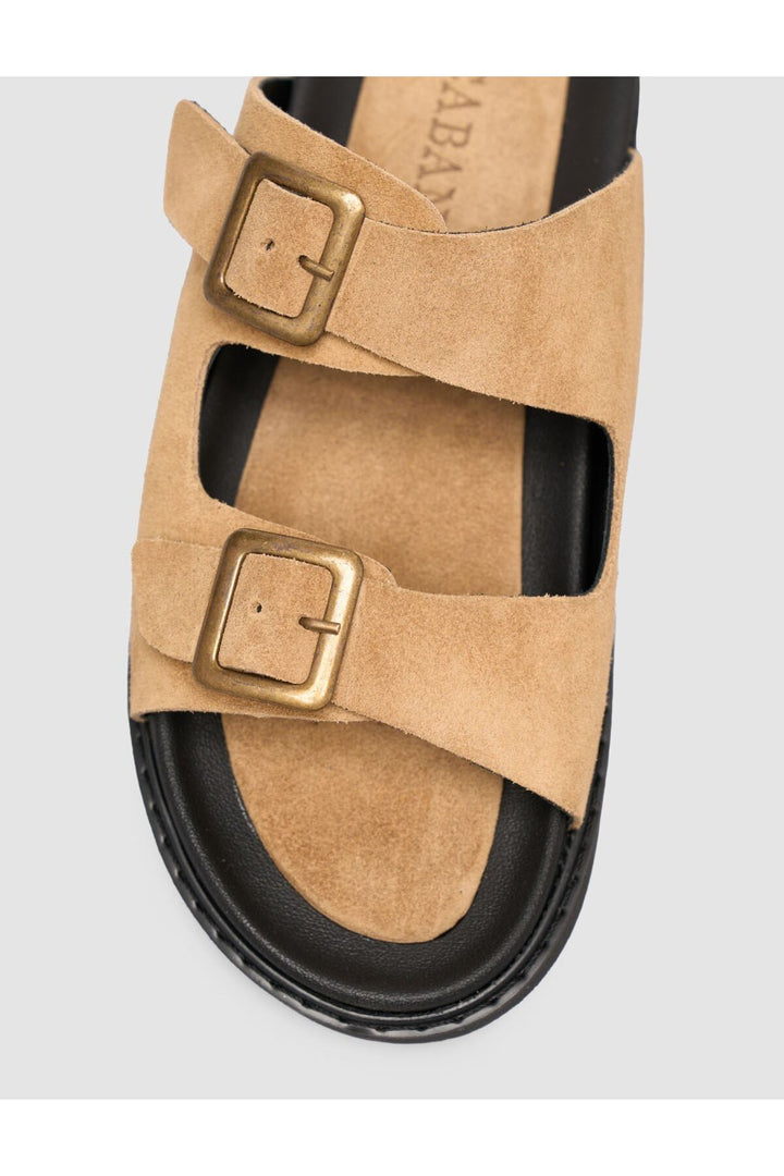 Cabani Shoes Sandales pour hommes en suède vison avec ceinture en cuir véritable - Vison
