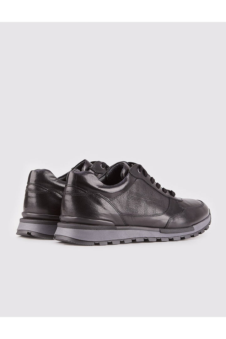 Cabani Shoes Chaussures de sport pour hommes en cuir véritable avec lacets noirs en cuir revêtu. - Noir