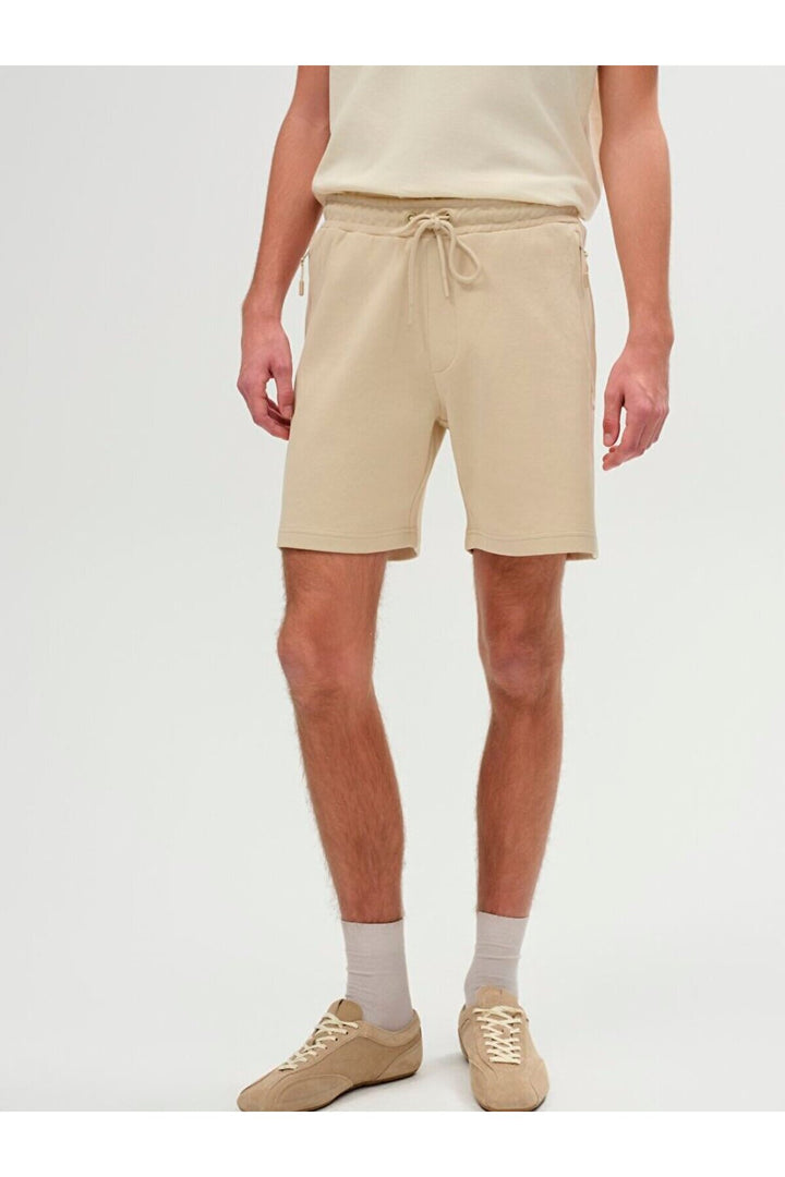 LTB Short en tricot beige détaillé imprimé texturé et zippé