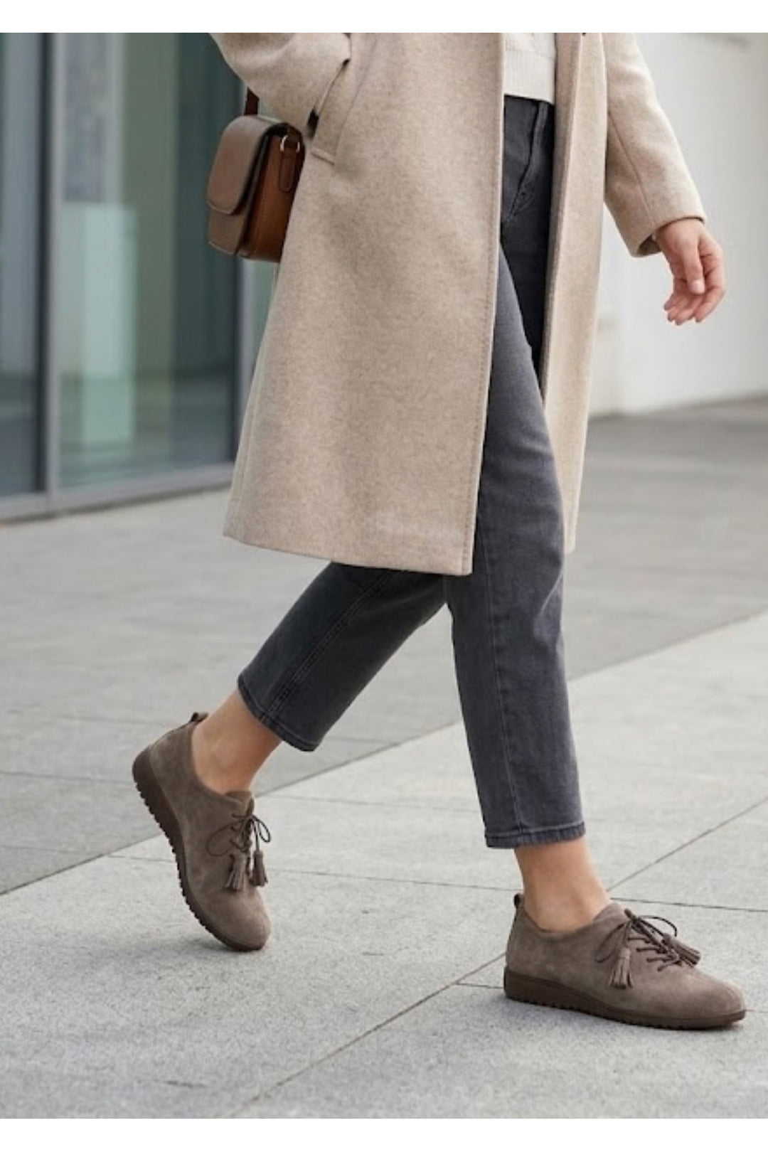 Wavelys ZEN-70611 ZANTE Chaussures à talons courts en cuir véritable avec détails à franges gris - Suède sable