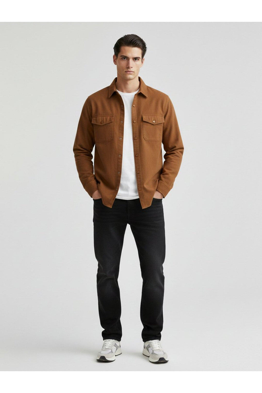 LTB Chemise marron à manches longues avec poches et boutons sur le devant - Marron rengi