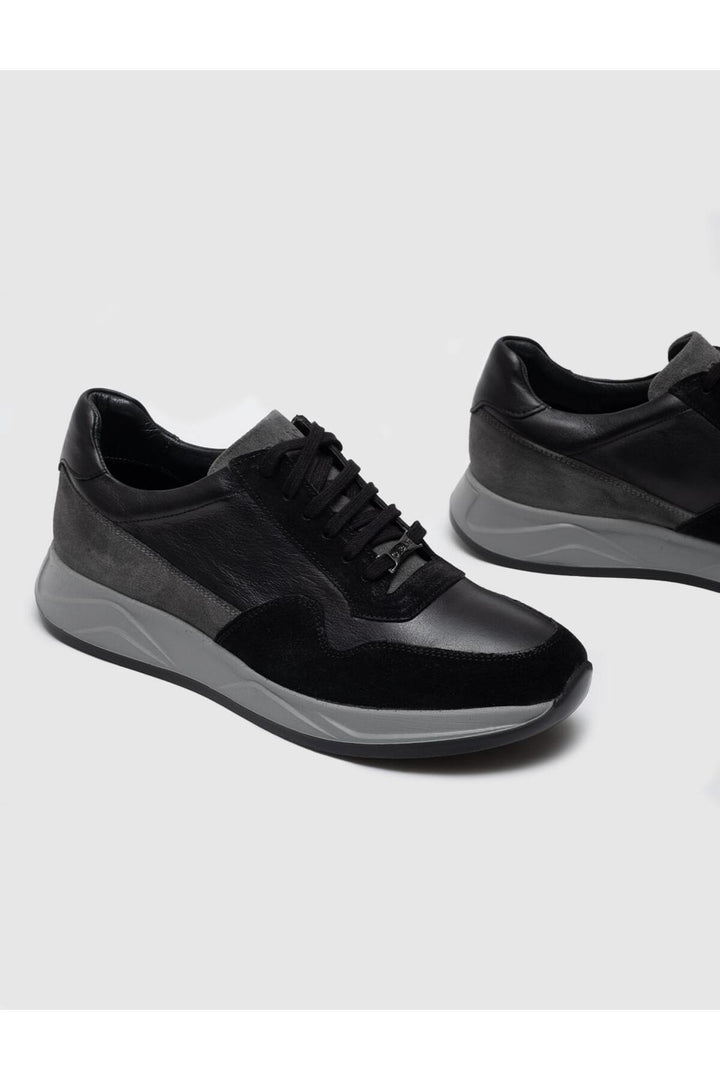 Cabani Shoes Chaussures de sport pour hommes en cuir véritable gris suédé à lacets - Gris