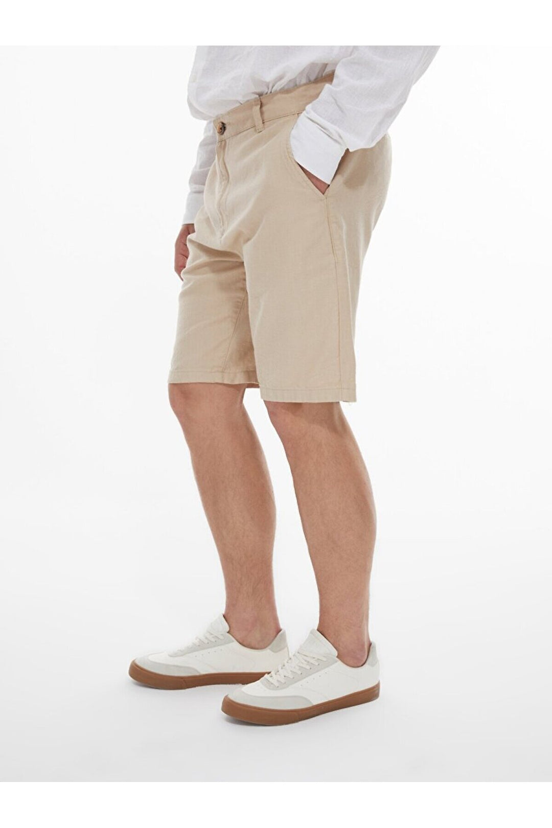 LTB Short midi beige classique aspect lin