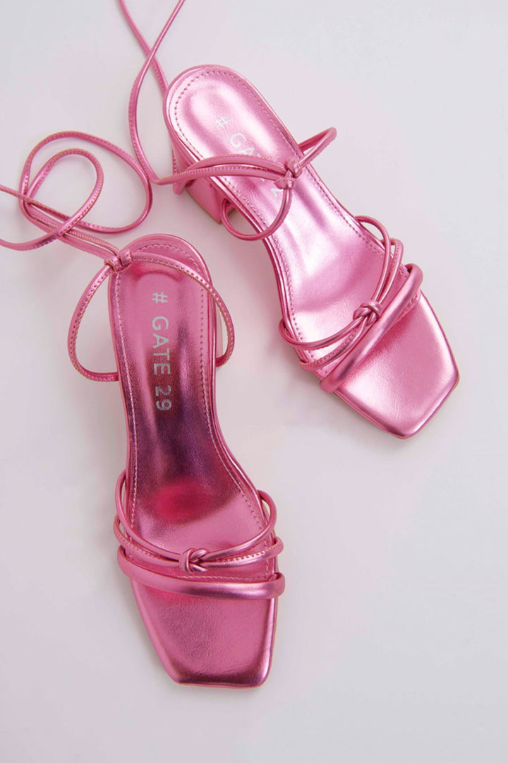 Wavelys Sandales à talons confortables avec lacets amovibles | Ella Gate Shoes - Rose