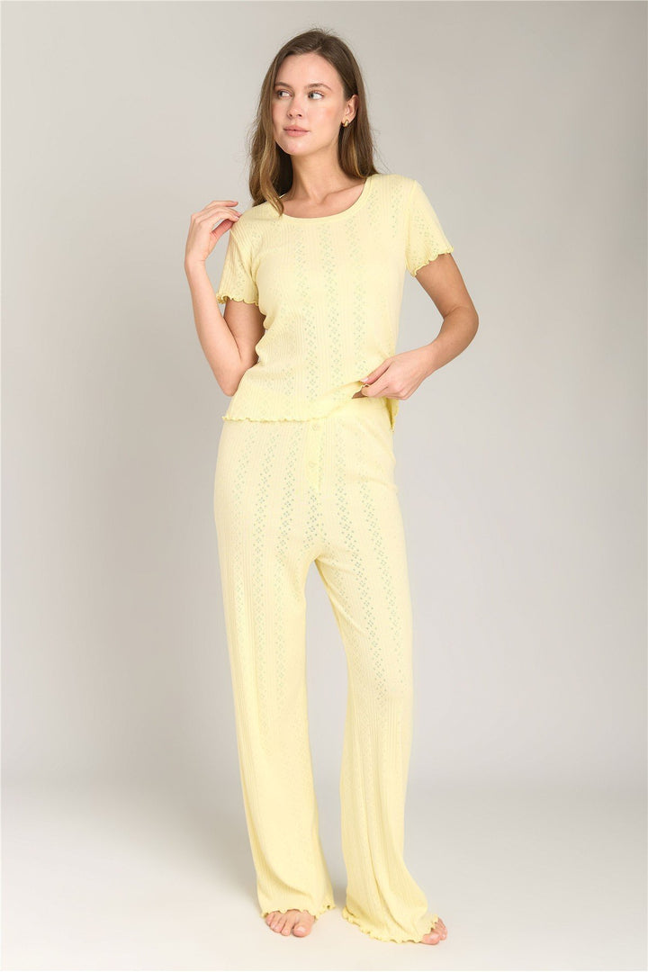 Lovely Things KIMBERLY Pantalon de pyjama en pointelle - Clair Jaune