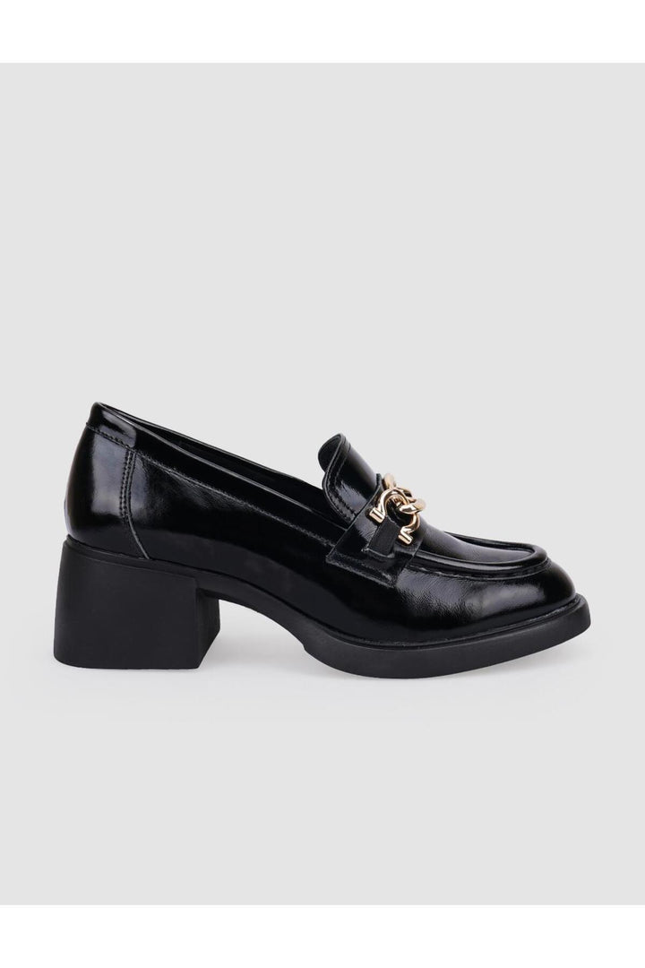 Cabani Shoes Chaussures à talons pour femmes en cuir véritable noir verni avec boucle à 100%. - Multicolore